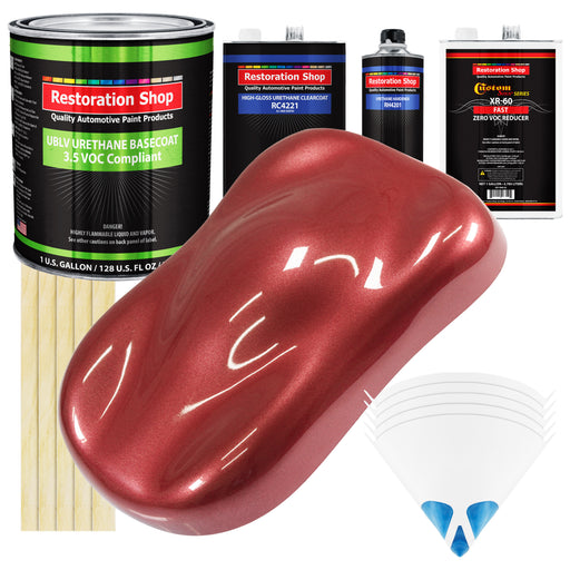Candy Apple Red Metallic - LOW VOC Urethane Basecoat with Clearcoat Auto Paint (Complete Fast Gallon Paint Kit) Professional Gloss Automotive Coating