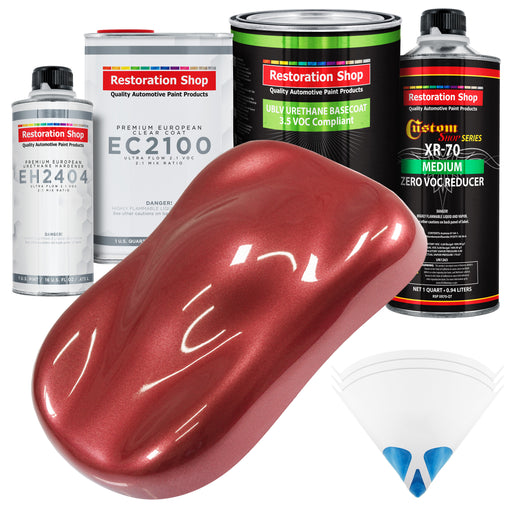 Candy Apple Red Metallic - LOW VOC Urethane Basecoat with European Clearcoat Auto Paint - Complete Quart Paint Color Kit - Automotive Coating