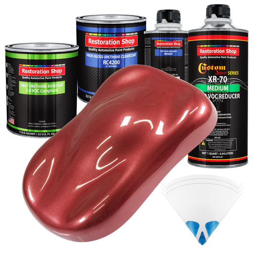 Candy Apple Red Metallic - LOW VOC Urethane Basecoat with Clearcoat Auto Paint (Complete Medium Quart Paint Kit) Professional Gloss Automotive Coating