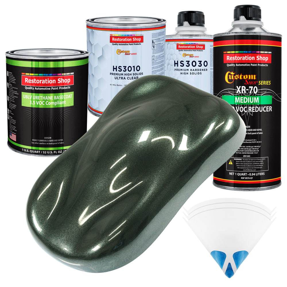 Fathom Green Firemist - LOW VOC Urethane Basecoat with Premium Clearcoat Auto Paint (Complete Medium Quart Paint Kit) Professional Automotive Coating