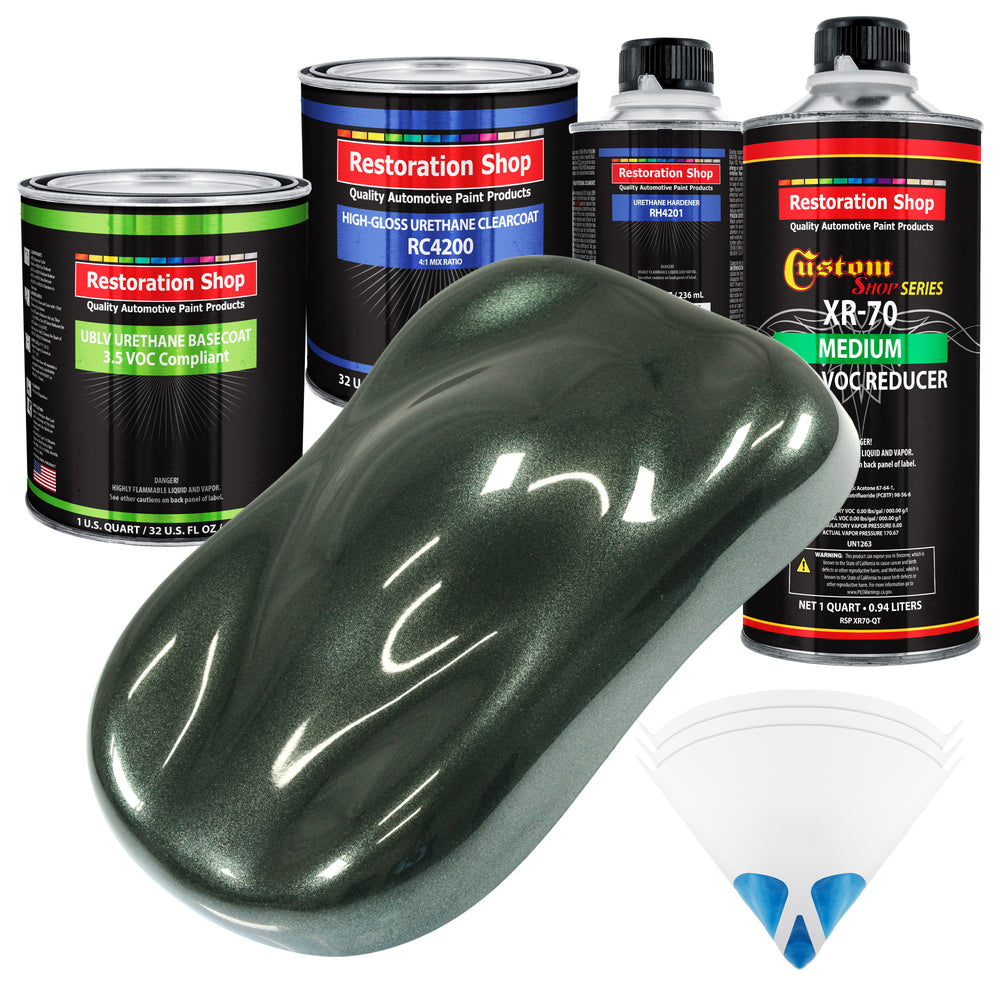 Fathom Green Firemist - LOW VOC Urethane Basecoat with Clearcoat Auto Paint - Complete Medium Quart Paint Kit - Professional Gloss Automotive Coating