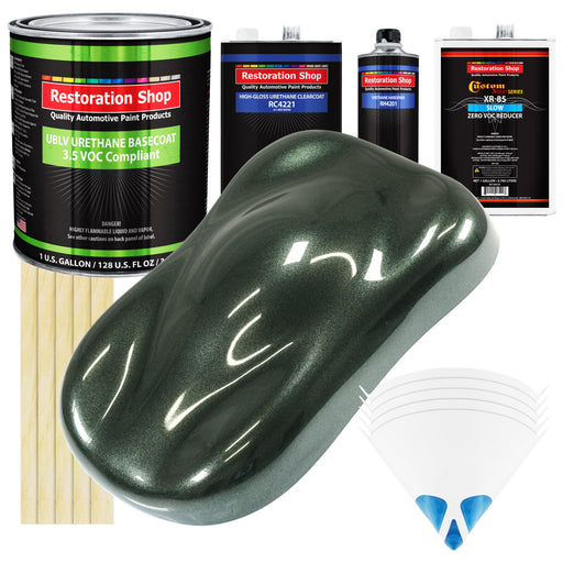 Fathom Green Firemist - LOW VOC Urethane Basecoat with Clearcoat Auto Paint - Complete Slow Gallon Paint Kit - Professional Gloss Automotive Coating