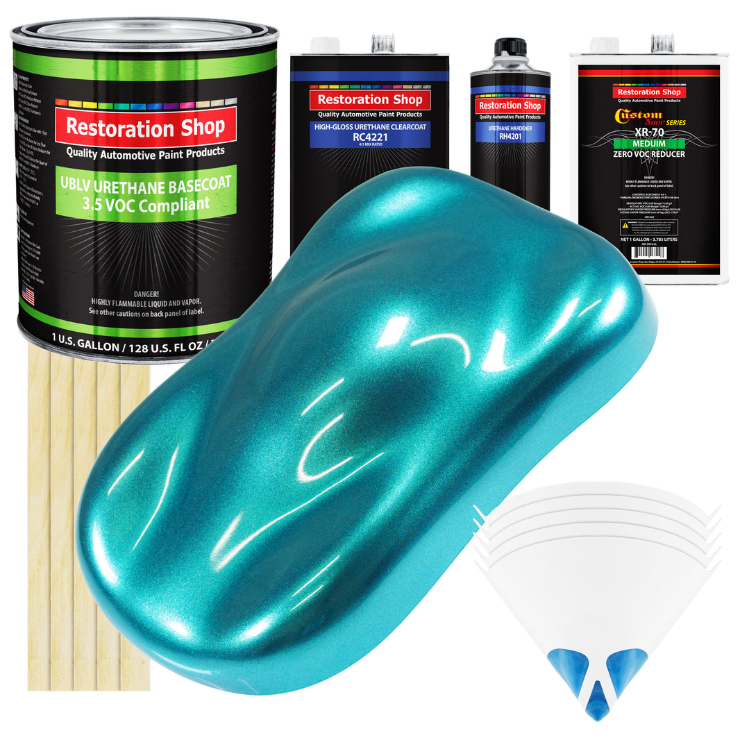 Aquamarine Firemist - LOW VOC Urethane Basecoat with Clearcoat Auto Paint - Complete Medium Gallon Paint Kit - Professional Gloss Automotive Coating