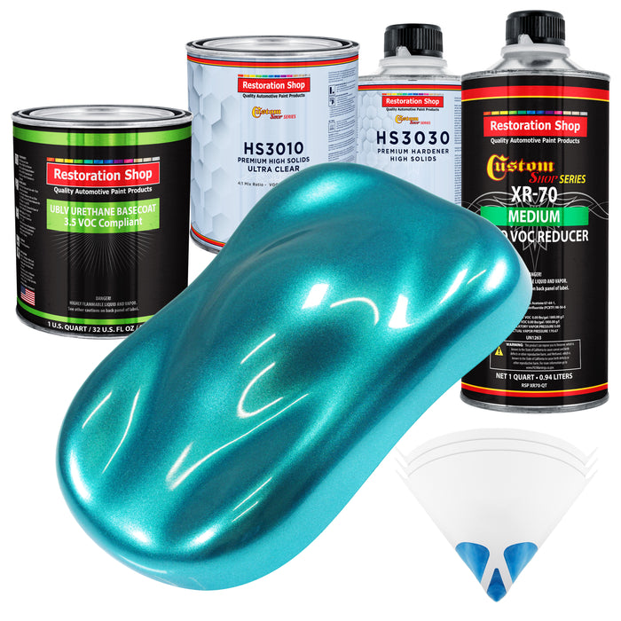 Aquamarine Firemist - LOW VOC Urethane Basecoat with Premium Clearcoat Auto Paint - Complete Medium Quart Paint Kit - Professional Automotive Coating