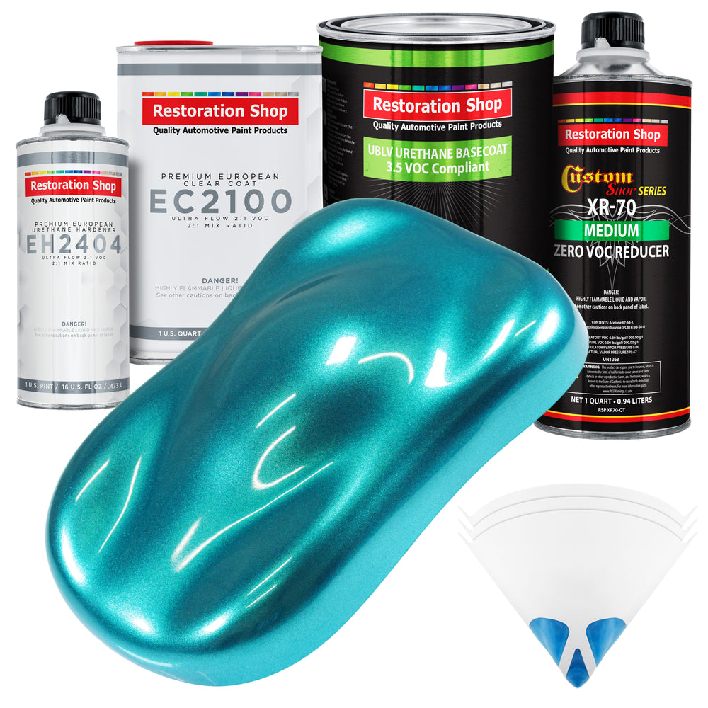 Aquamarine Firemist - LOW VOC Urethane Basecoat with European Clearcoat Auto Paint - Complete Quart Paint Color Kit - Automotive Coating