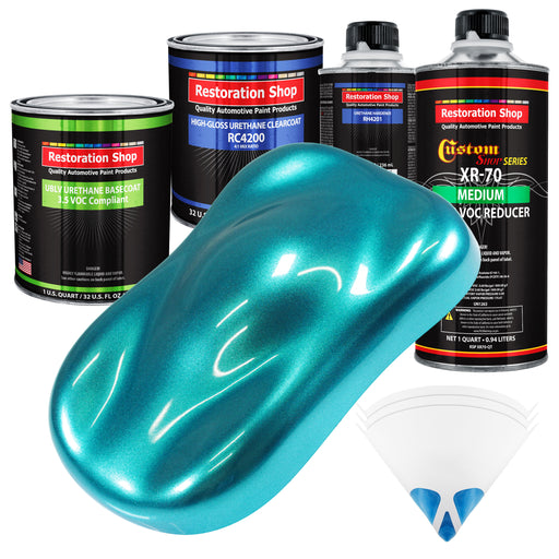 Aquamarine Firemist - LOW VOC Urethane Basecoat with Clearcoat Auto Paint (Complete Medium Quart Paint Kit) Professional High Gloss Automotive Coating