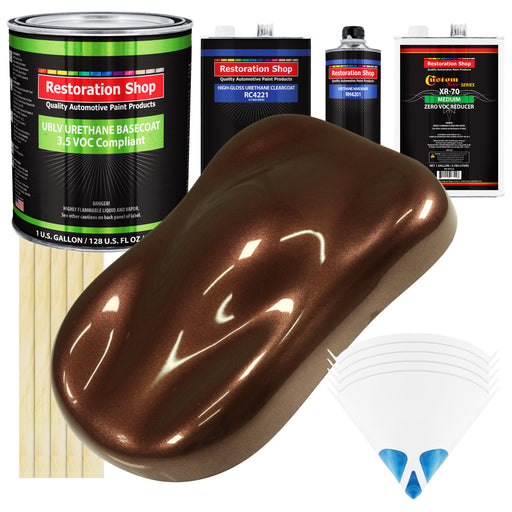 Saddle Brown Firemist - LOW VOC Urethane Basecoat with Clearcoat Auto Paint - Complete Medium Gallon Paint Kit - Professional Gloss Automotive Coating