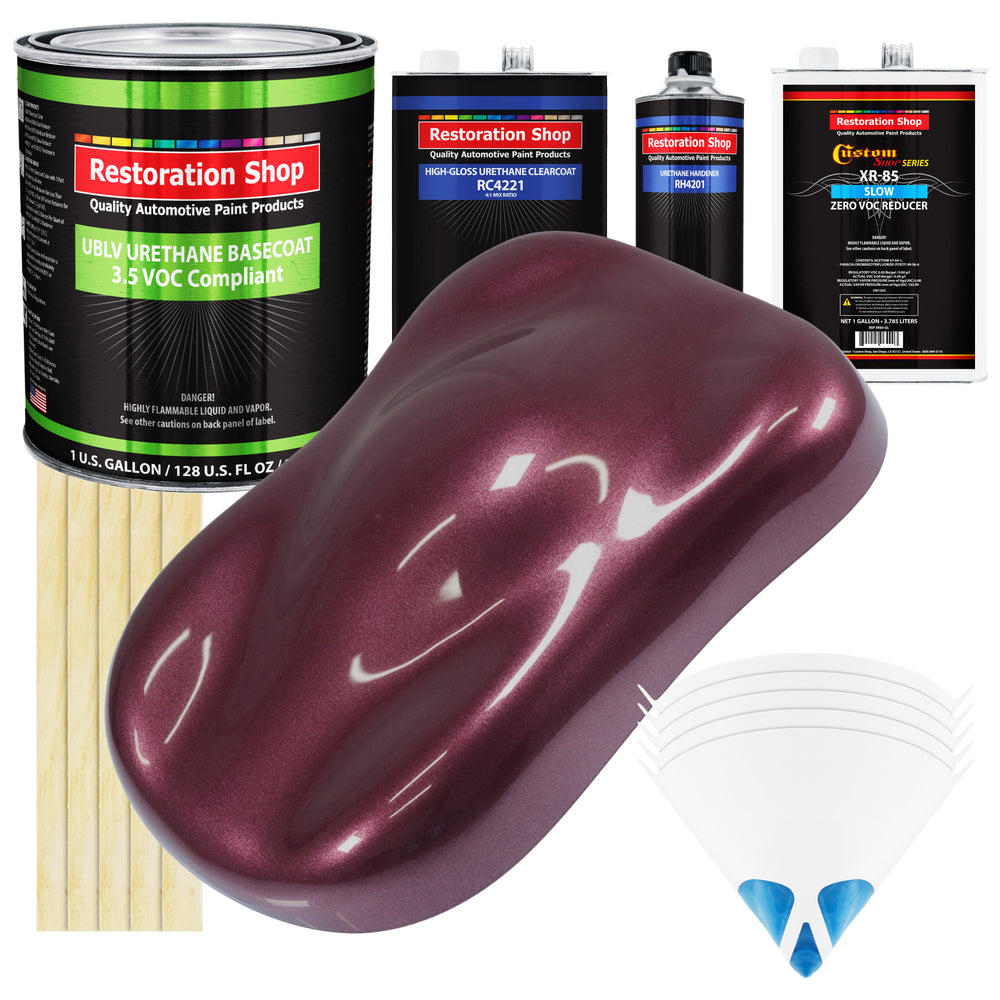 Milano Maroon Firemist - LOW VOC Urethane Basecoat with Clearcoat Auto Paint - Complete Slow Gallon Paint Kit - Professional Gloss Automotive Coating