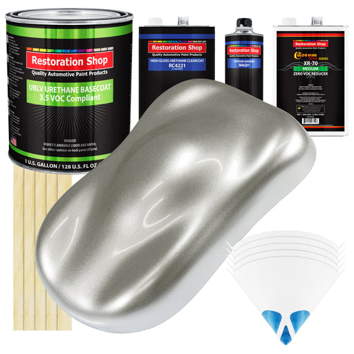 Brilliant Silver Firemist - LOW VOC Urethane Basecoat with Clearcoat Auto Paint - Complete Medium Gallon Paint Kit - Professional Automotive Coating