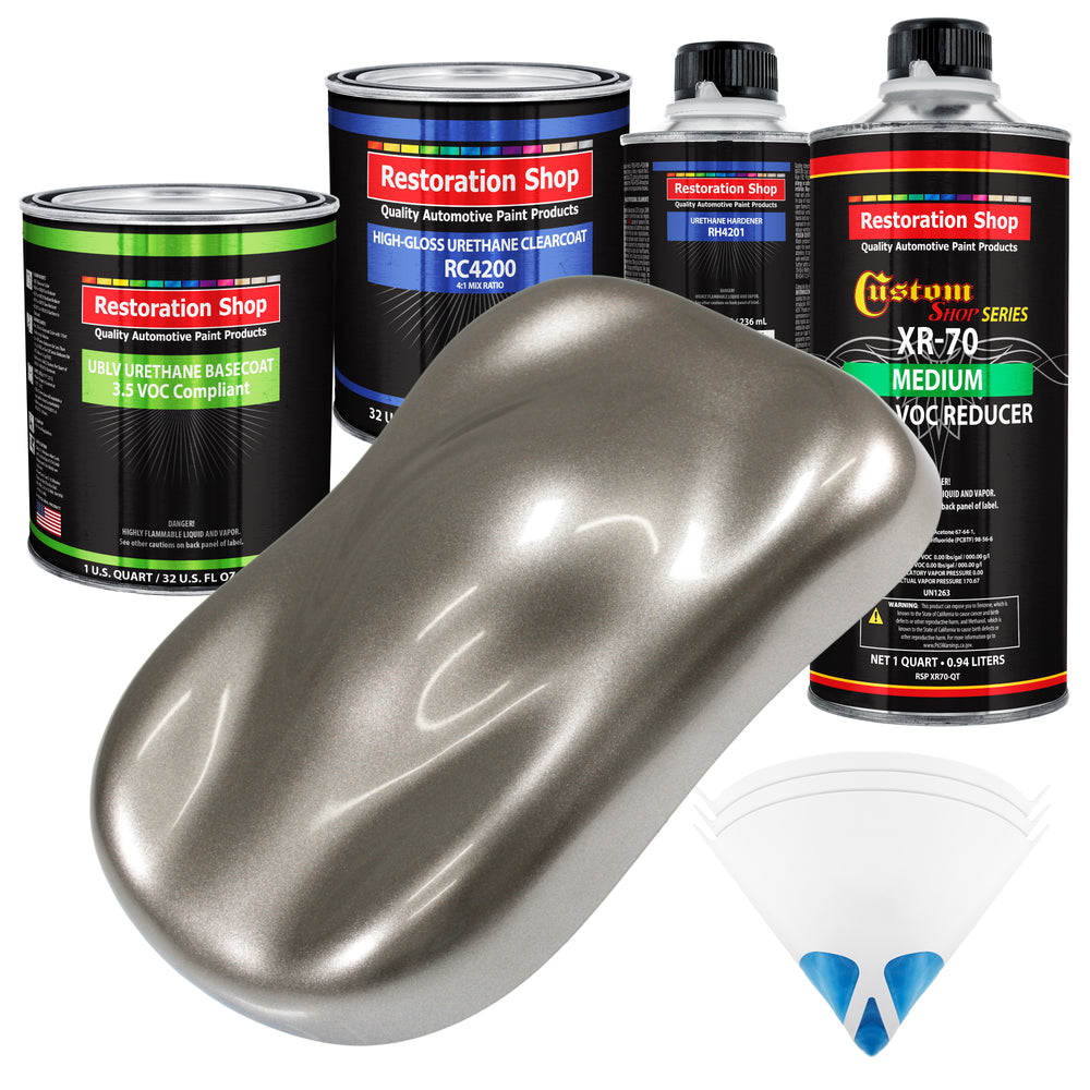 Firemist Pewter Silver - LOW VOC Urethane Basecoat with Clearcoat Auto Paint - Complete Medium Quart Paint Kit - Professional Gloss Automotive Coating