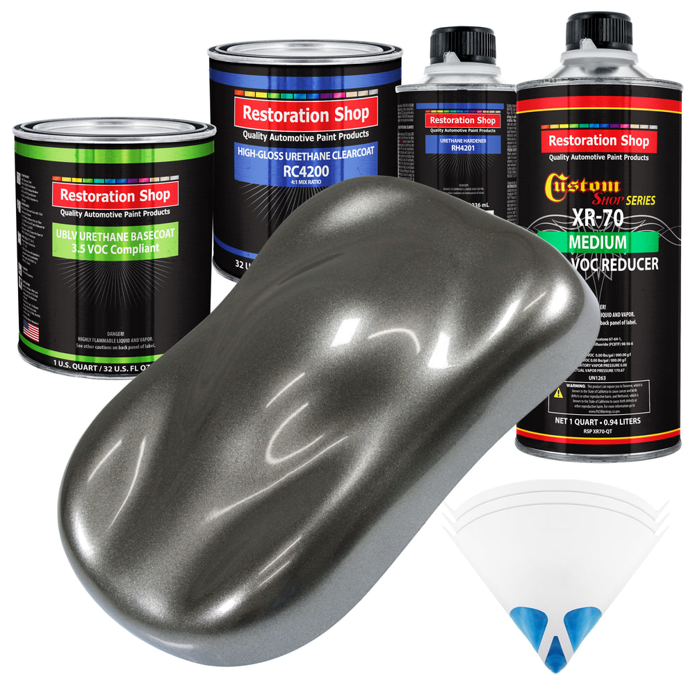 Charcoal Gray Firemist - LOW VOC Urethane Basecoat with Clearcoat Auto Paint - Complete Medium Quart Paint Kit - Professional Gloss Automotive Coating