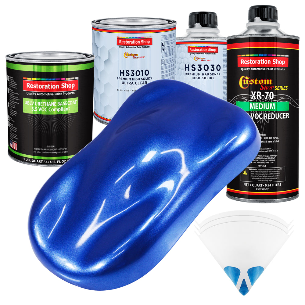 Cobalt Blue Firemist - LOW VOC Urethane Basecoat with Premium Clearcoat Auto Paint - Complete Medium Quart Paint Kit - Professional Automotive Coating