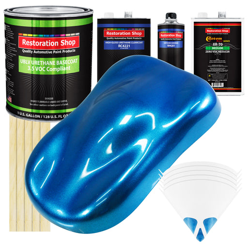 True Blue Firemist - LOW VOC Urethane Basecoat with Clearcoat Auto Paint (Complete Medium Gallon Paint Kit) Professional High Gloss Automotive Coating