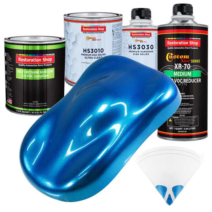 True Blue Firemist - LOW VOC Urethane Basecoat with Premium Clearcoat Auto Paint - Complete Medium Quart Paint Kit - Professional Automotive Coating