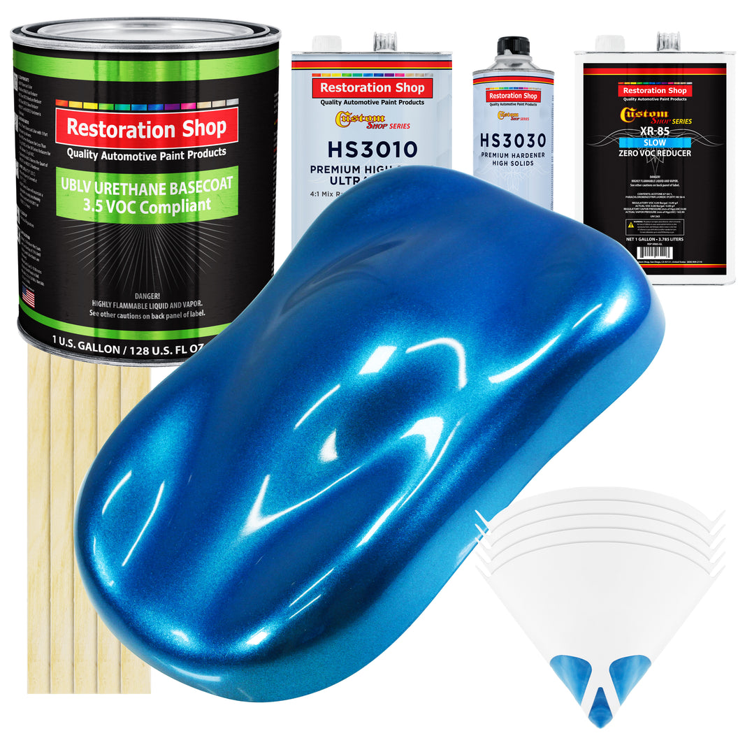 True Blue Firemist - LOW VOC Urethane Basecoat with Premium Clearcoat Auto Paint - Complete Slow Gallon Paint Kit - Professional Automotive Coating