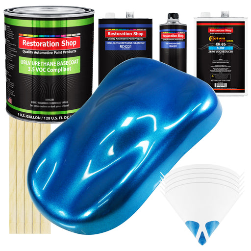 True Blue Firemist - LOW VOC Urethane Basecoat with Clearcoat Auto Paint - Complete Slow Gallon Paint Kit - Professional High Gloss Automotive Coating