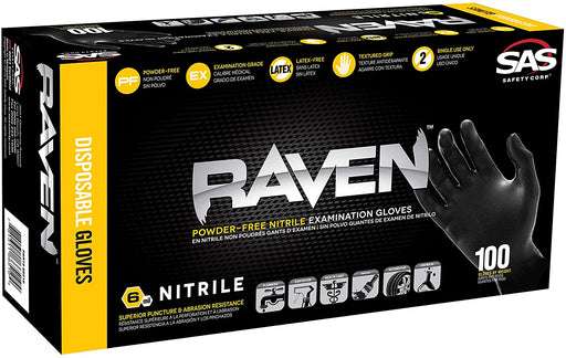 Raven Nitrile Powder-Free Disposable Gloves, Medium (100/Pack)