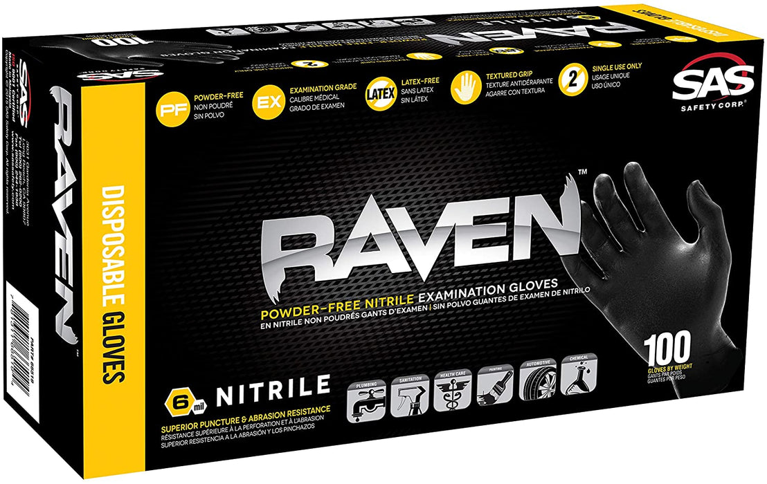 Raven Nitrile Powder-Free Disposable Gloves, Large (100/Pack)