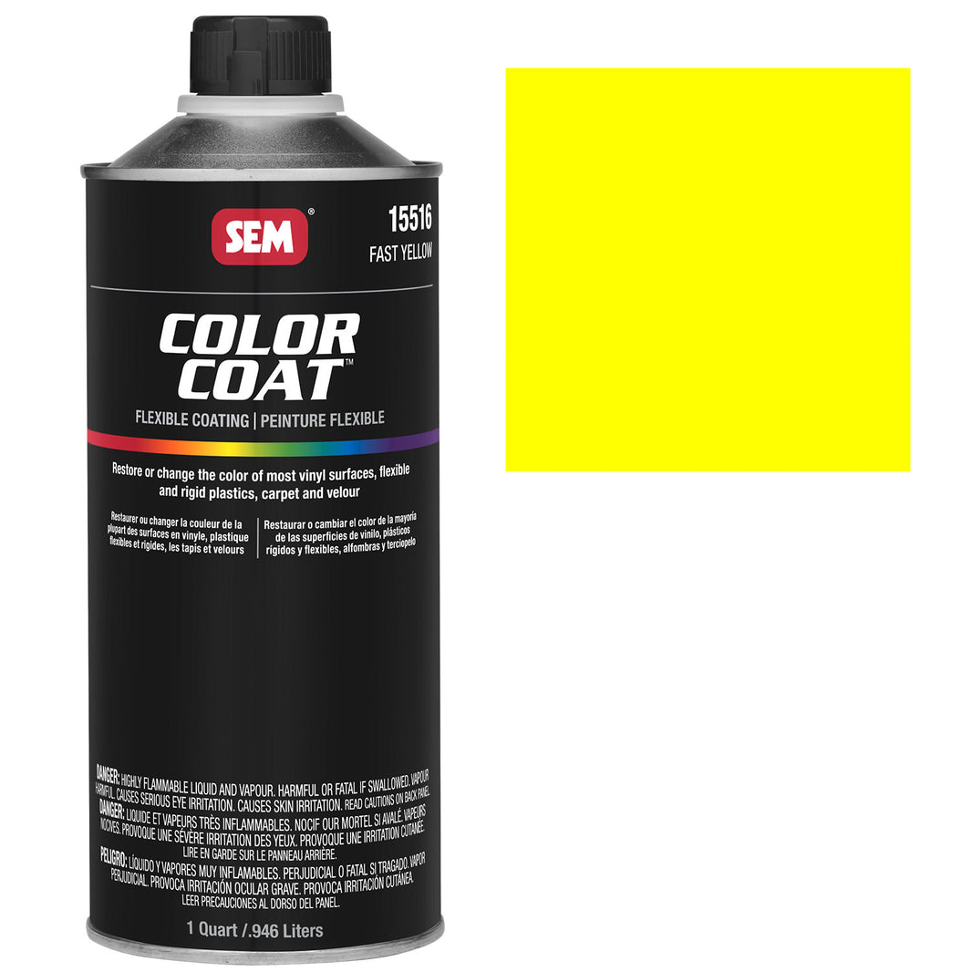 Color Coat - Plastic & Vinyl Flexible Coating, Fast Yellow, 1 Quart Cone Top