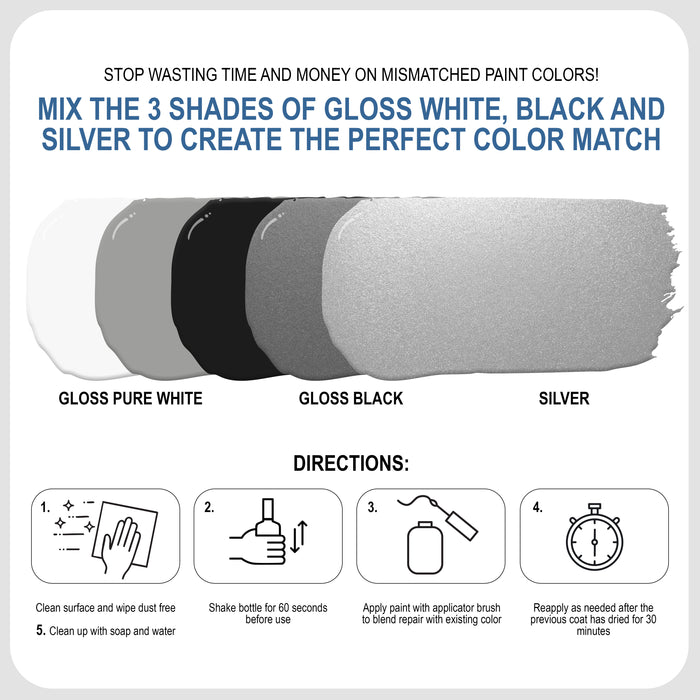 Gloss Appliance Touch-Up Paint Pen Kit - Stove, Refrigerator, Washer, Dryer Touch Up - 3 Glossy Colors White, Black, Silver - Instantly Repair & Restore Scratches, Chips, Stains - Color Match