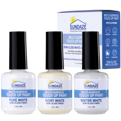 Semi-Gloss White Touch-Up Paint Pen Kit - Wall, Kitchen Cabinet, Furniture, Wood Door Touch Up - 3 Color Shades, Instantly Repair & Restore Scratches, Chips, Stains - Mix Perfect Color Match