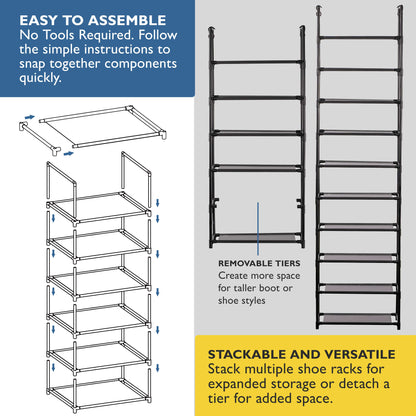 6 Tier Shoe Organizer, Sturdy Tall Shoe Rack for Closet, Bedroom, Entryway, Garage, Non Woven Fabric Shelf, Black, Holds Up to 30 Pairs