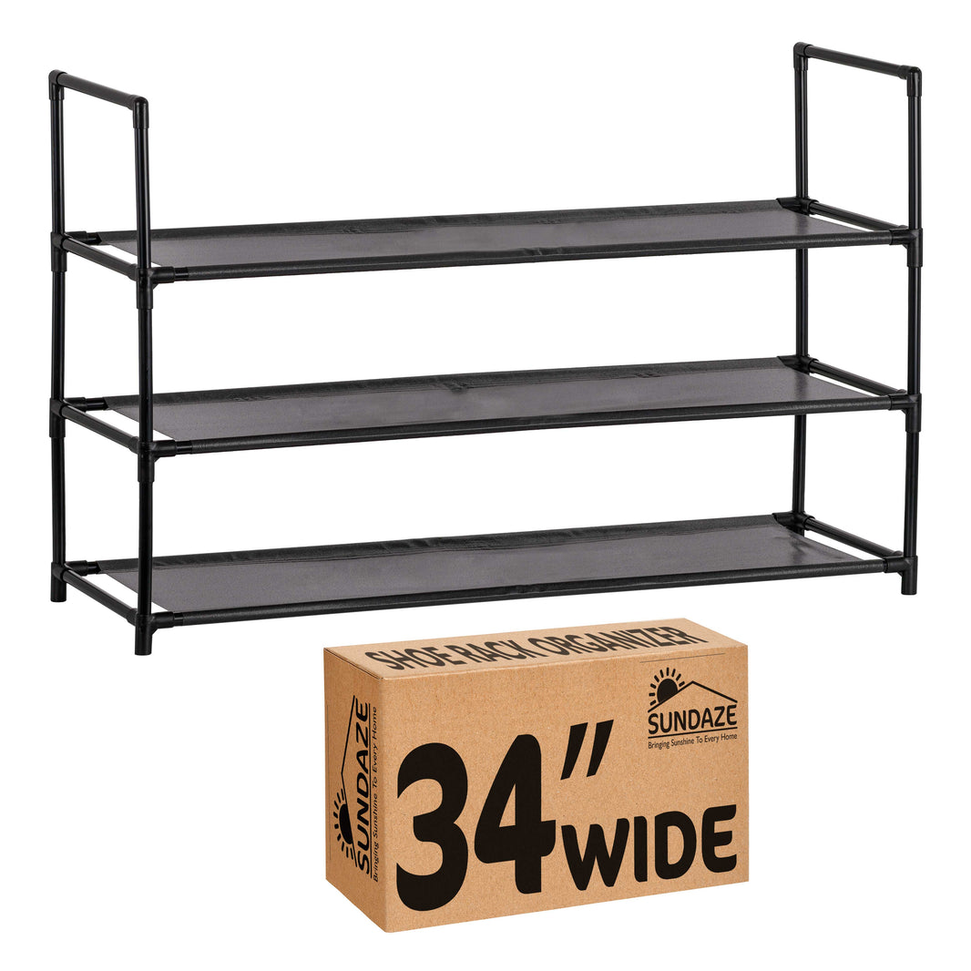 3 Tier Shoe Organizer, Sturdy Long Shoe Rack for Closet, Bedroom, Entryway, Garage, Non Woven Fabric Shelf, Black, Holds Up to 15 Pairs