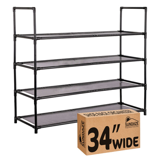 4 Tier Shoe Organizer, Sturdy Long Shoe Rack for Closet, Bedroom, Entryway, Garage, Non Woven Fabric Shelf, Black, Holds Up to 20 Pairs