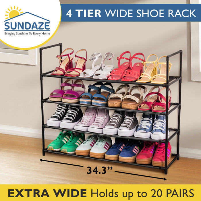 4 Tier Shoe Organizer, Sturdy Long Shoe Rack for Closet, Bedroom, Entryway, Garage, Non Woven Fabric Shelf, Black, Holds Up to 20 Pairs