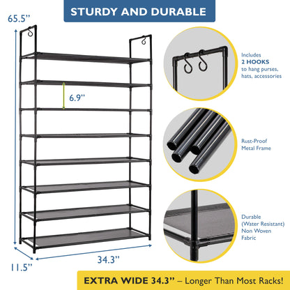 8 Tier Shoe Organizer, Sturdy Tall Shoe Rack for Closet, Bedroom, Entryway, Garage, Non Woven Fabric Shelf, Black, Holds Up to 40 Pairs