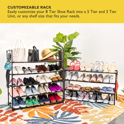 8 Tier Shoe Organizer, Sturdy Tall Shoe Rack for Closet, Bedroom, Entryway, Garage, Non Woven Fabric Shelf, Black, Holds Up to 40 Pairs