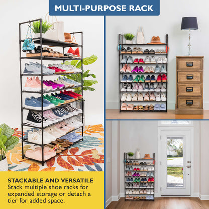 8 Tier Shoe Organizer, Sturdy Tall Shoe Rack for Closet, Bedroom, Entryway, Garage, Non Woven Fabric Shelf, Black, Holds Up to 40 Pairs