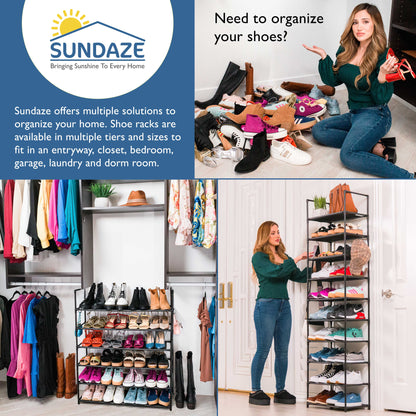 10 Tier Shoe Organizer, Sturdy Tall Shoe Rack for Closet, Bedroom, Entryway, Garage, Non Woven Fabric Shelf, Black, Holds Up to 50 Pairs