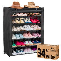 6 Tier Shoe Organizer, Sturdy Tall Shoe Rack for Closet, Bedroom, Garage, Non Woven Fabric Shelf, Black, Holds Up to 30 Pairs