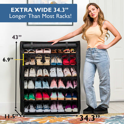 6 Tier Shoe Organizer, Sturdy Tall Shoe Rack for Closet, Bedroom, Garage, Non Woven Fabric Shelf, Black, Holds Up to 30 Pairs