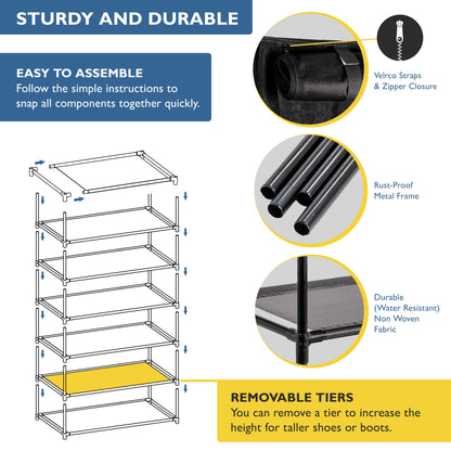 6 Tier Shoe Organizer, Sturdy Tall Shoe Rack for Closet, Bedroom, Garage, Non Woven Fabric Shelf, Black, Holds Up to 30 Pairs