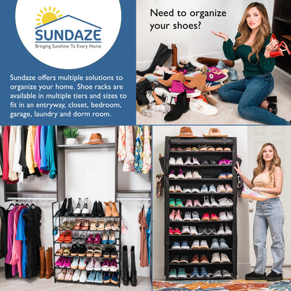 10 Tier Shoe Organizer, Sturdy Tall Shoe Rack for Closet, Bedroom, Garage, Non Woven Fabric Shelf, Black, Holds Up to 50 Pairs