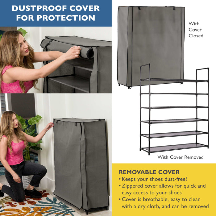 6 Tier Shoe Organizer, Sturdy Tall Shoe Rack for Closet, Bedroom, Garage, Non Woven Fabric Shelf, Grey, Holds Up to 30 Pairs