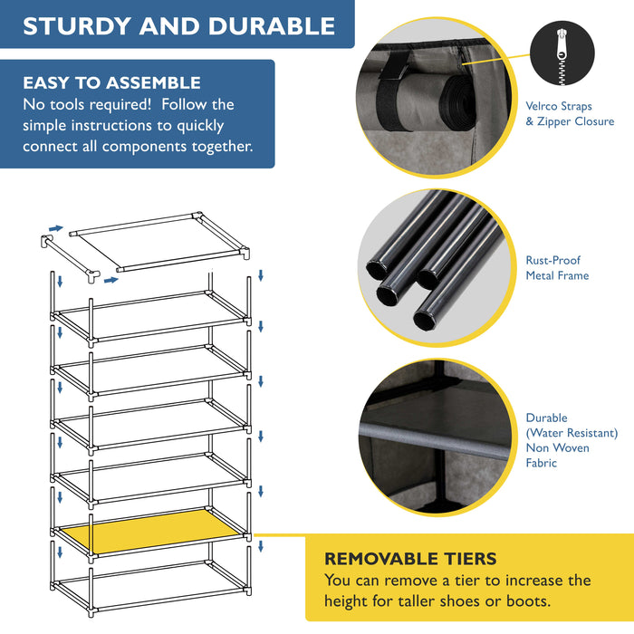 6 Tier Shoe Organizer, Sturdy Tall Shoe Rack for Closet, Bedroom, Garage, Non Woven Fabric Shelf, Grey, Holds Up to 30 Pairs