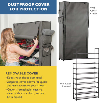 10 Tier Shoe Organizer, Sturdy Tall Shoe Rack for Closet, Entrance, Garage, Non Woven Fabric Shelf, Grey, Holds Up to 50 Pairs