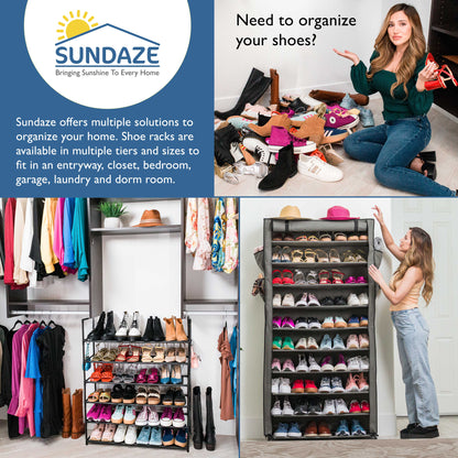10 Tier Shoe Organizer, Sturdy Tall Shoe Rack for Closet, Entrance, Garage, Non Woven Fabric Shelf, Grey, Holds Up to 50 Pairs