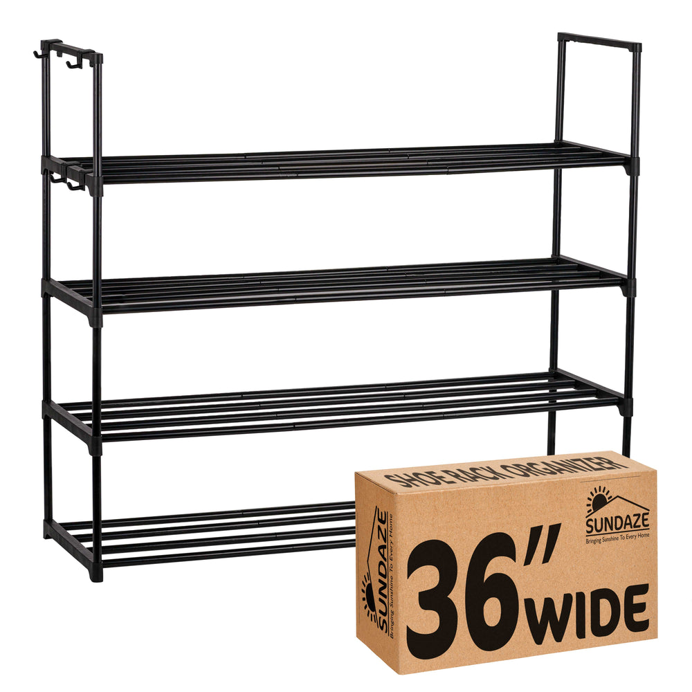 4 Tier Metal Shoe Organizer, Sturdy Long Shoe Rack for Closet, Bedroom, Entryway, Garage, Black Metal, Holds Up to 20 Pairs
