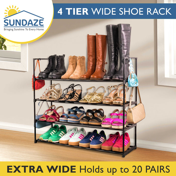 4 Tier Metal Shoe Organizer, Sturdy Long Shoe Rack for Closet, Bedroom, Entryway, Garage, Black Metal, Holds Up to 20 Pairs