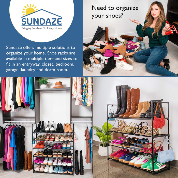 4 Tier Metal Shoe Organizer, Sturdy Long Shoe Rack for Closet, Bedroom, Entryway, Garage, Black Metal, Holds Up to 20 Pairs