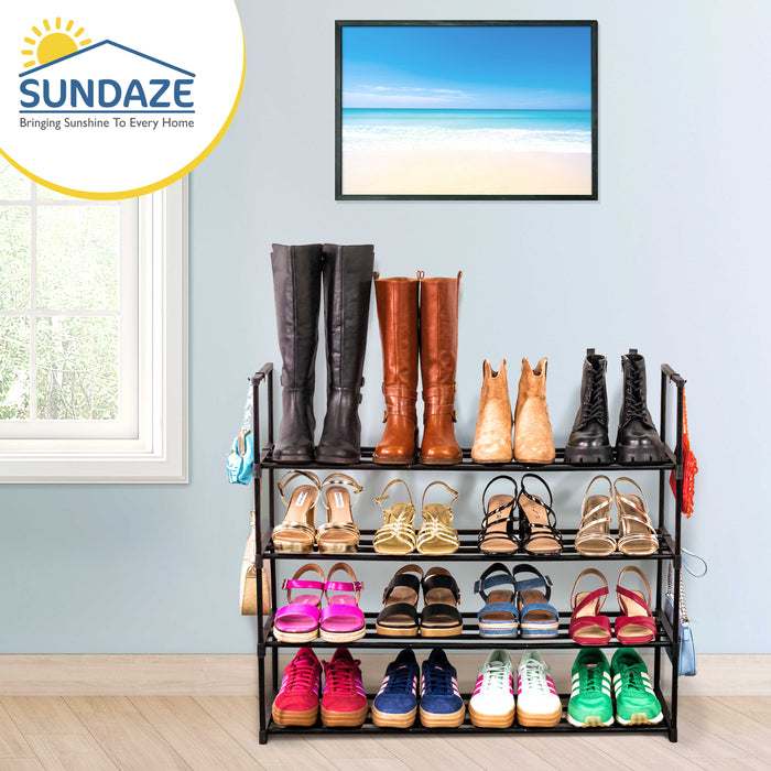 4 Tier Metal Shoe Organizer, Sturdy Long Shoe Rack for Closet, Bedroom, Entryway, Garage, Black Metal, Holds Up to 20 Pairs