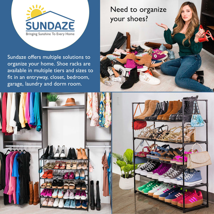 5 Tier Metal Shoe Organizer, Sturdy Long Shoe Rack for Closet, Bedroom, Entryway, Garage, Black Metal, Holds Up to 25 Pairs