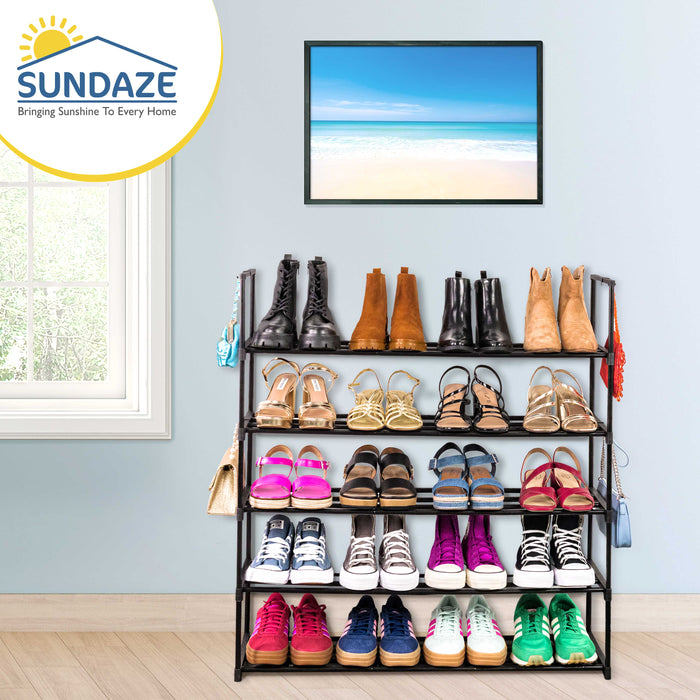5 Tier Metal Shoe Organizer, Sturdy Long Shoe Rack for Closet, Bedroom, Entryway, Garage, Black Metal, Holds Up to 25 Pairs