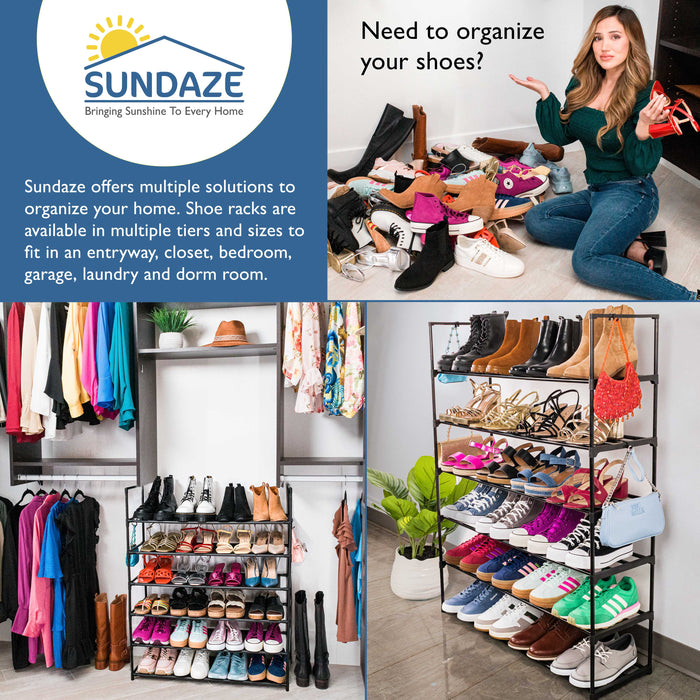 6 Tier Metal Shoe Organizer, Sturdy Tall Shoe Rack for Closet, Bedroom, Entryway, Garage, Black Metal, Holds Up to 30 Pairs