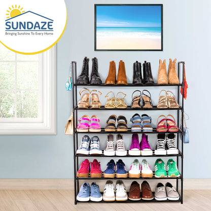 6 Tier Metal Shoe Organizer, Sturdy Tall Shoe Rack for Closet, Bedroom, Entryway, Garage, Black Metal, Holds Up to 30 Pairs