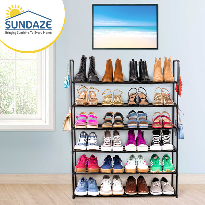 6 Tier Metal Shoe Organizer, Sturdy Tall Shoe Rack for Closet, Bedroom, Entryway, Garage, Black Metal, Holds Up to 30 Pairs